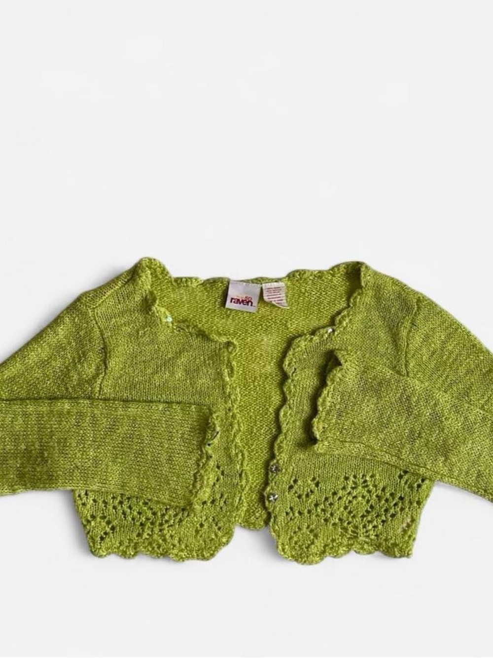 Vintage Y2K girls chartreuse cropped cardigan